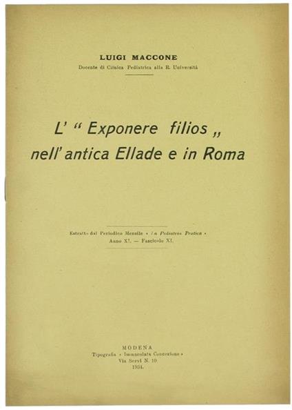 L' Exponere Filios nell'Antica Ellade e in Roma - Luigi Maccone - copertina