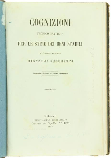 Cognizioni Teorico-Pratiche per le Stime dei Beni Stabili - Giovanni Pegoretti - copertina