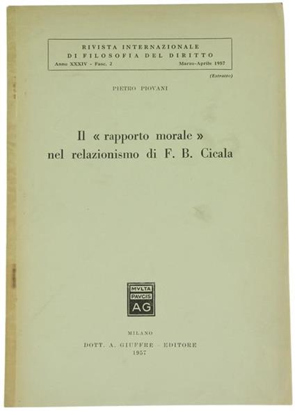 Il Rapporto Morale nel Relazionismo di F.B.Cicala - Pietro Piovani - copertina