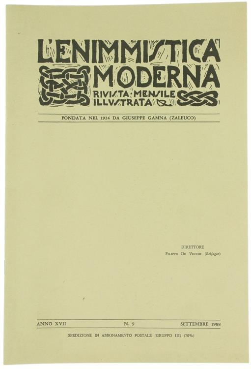 L' Enimmistica Moderna, Rivista Mensile Illustrata. Anno XVII-1988 - N. 9 - Filippo De Vecchi - copertina