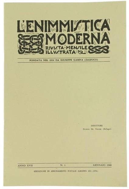 L' Enimmistica Moderna, Rivista Mensile Illustrata. Anno XVII-1988 - N. 1 - Filippo De Vecchi - copertina