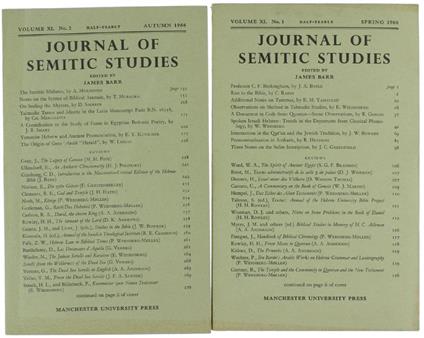 Journal of Semitic Studies. Volume XI. No. 1. 2 - copertina