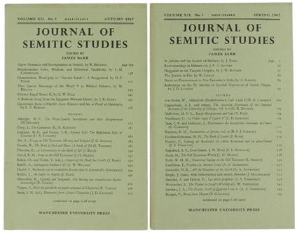 Journal of Semitic Studies. Volume XII - No. 1 - 2 - copertina