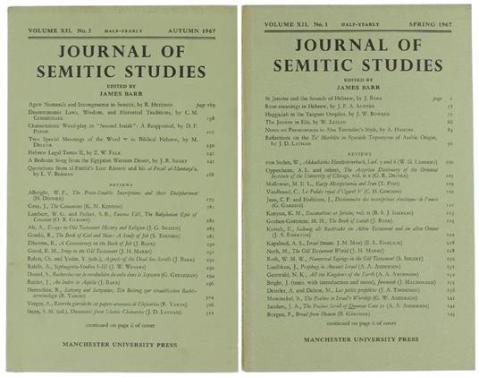 Journal of Semitic Studies. Volume XII - No. 1 - 2 - copertina