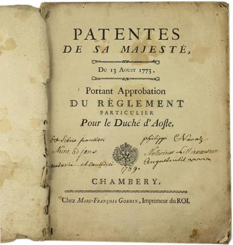 Patentes de Sa Majesté, du 13 Aoust 1773, Portant Approbation du Réglement Particulier Pour le Duché d'Aoste - 2