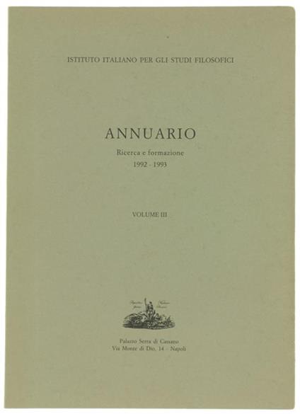 Annuario. Ricerca e Formazione. 1992-1993. Volume III - copertina