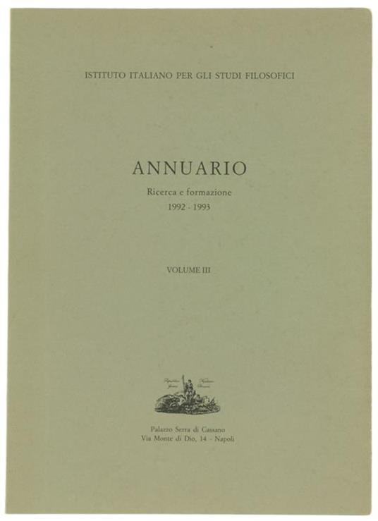 Annuario. Ricerca e Formazione. 1992-1993. Volume III - copertina