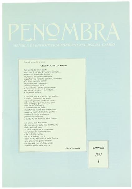 Penombra. Mensile di Enimmistica. Anno LXXII-1991. N. 1 - copertina