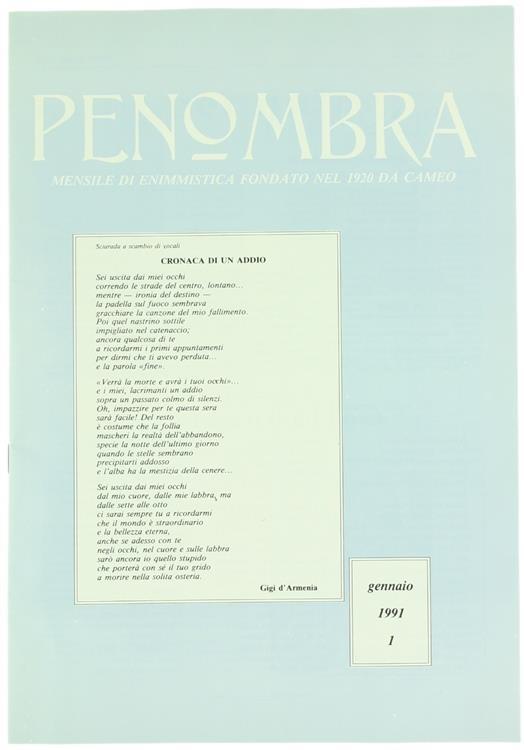 Penombra. Mensile di Enimmistica. Anno LXXII-1991. N. 1 - copertina
