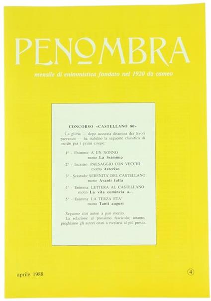 Penombra. Mensile di Enimmistica. Anno LXIx-1988 - N. 4 - copertina