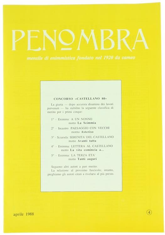 Penombra. Mensile di Enimmistica. Anno LXIx-1988 - N. 4 - copertina