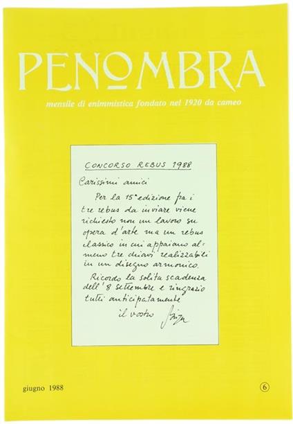 Penombra. Mensile di Enimmistica. Anno LXIx-1988 - N. 6 - copertina