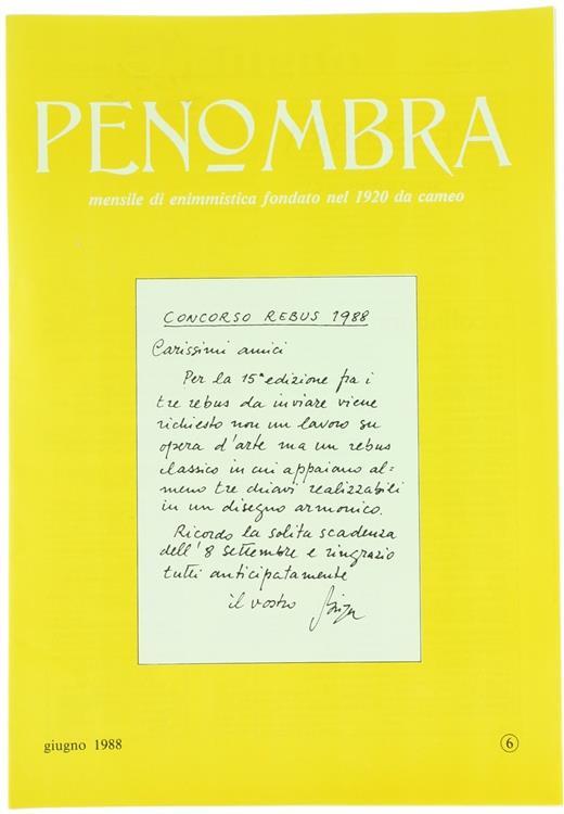 Penombra. Mensile di Enimmistica. Anno LXIx-1988 - N. 6 - copertina