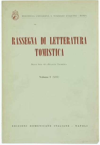Rassegna di Letteratura Tomistica. Volume i : Letteratura dell'Anno 1966 - copertina