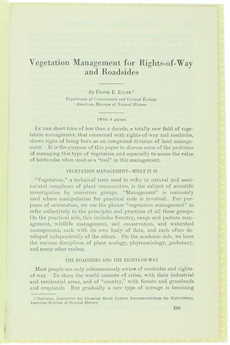 Vegetation Management for Rights-Of-Way and Roadsides - Franck E. Egler - copertina