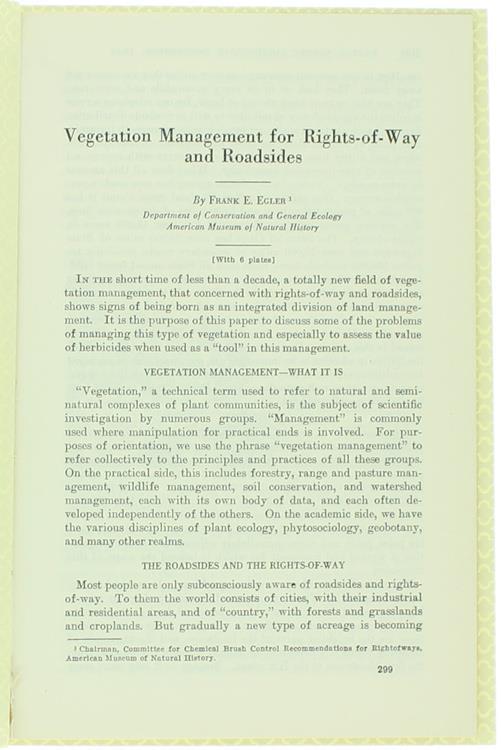 Vegetation Management for Rights-Of-Way and Roadsides - Franck E. Egler - copertina