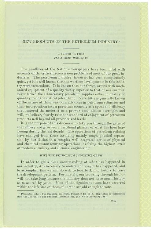New Products of the Pertroleum Industry - Hugh W. Field - copertina