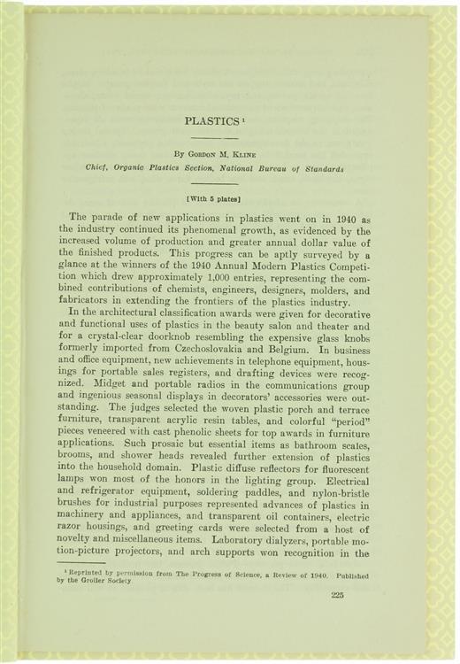 Plastics - Gordon M. Kline - copertina