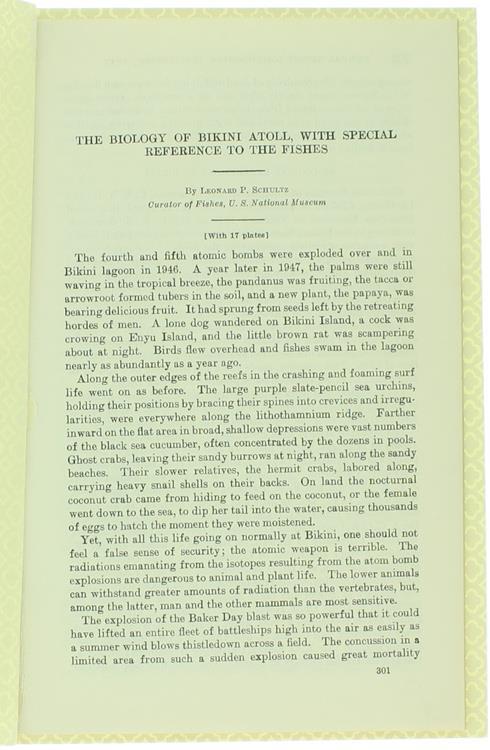 The Biology of Bikini Atoll, With Special Reference to the Fishes - Leonard P. Schultz - copertina