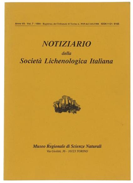 Notiziario Della Società Lichenologica Italiana. Anno Vii. Vol.7. 1994 - copertina