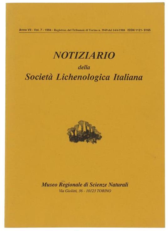 Notiziario Della Società Lichenologica Italiana. Anno Vii. Vol.7. 1994 - copertina