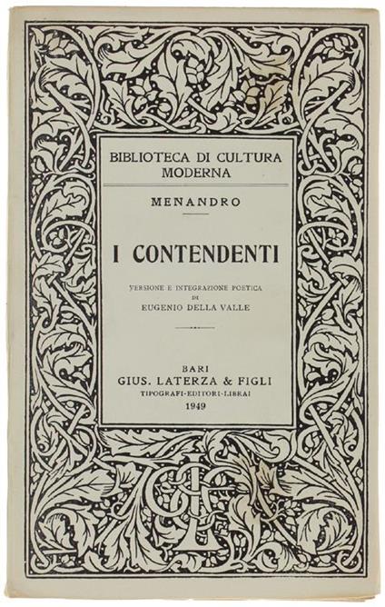 I Contendenti. Versione E Integrazione Poetica Di Eugenio Della Valle - Menandro - copertina
