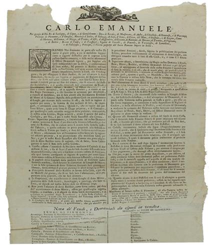 Volendo Noi Diminuire In Parte Alle Nostre Finanze Il Grave Peso… Regio Editto Dat' In Torino Li 25 Aprile 1749. [Manifesto Originale] - Carlo Emanuele III - copertina