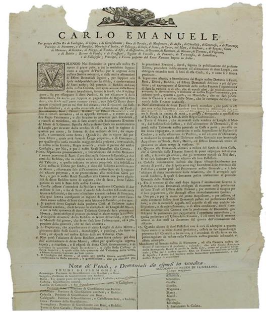 Volendo Noi Diminuire In Parte Alle Nostre Finanze Il Grave Peso… Regio Editto Dat' In Torino Li 25 Aprile 1749. [Manifesto Originale] - Carlo Emanuele III - copertina