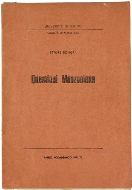 Questioni manzoniane - Ettore Bonora - copertina
