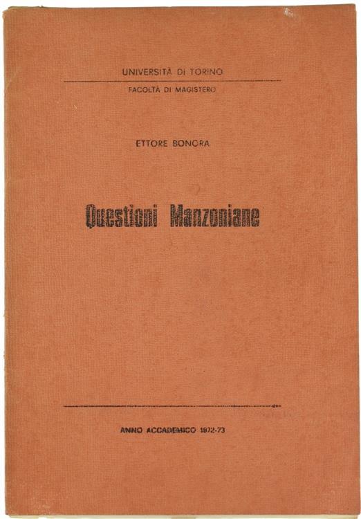 Questioni manzoniane - Ettore Bonora - copertina