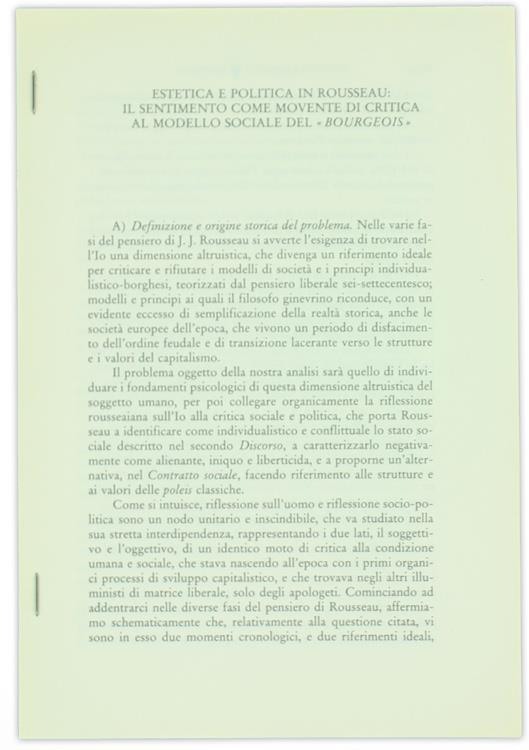 Estetica E Politica In Rousseau: Il Sentimento Come Movente Di Critica Al Modello Sociale Del "Bourgeois" - Renato Pallavidini - copertina