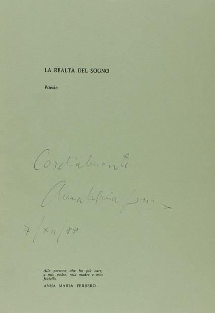 La Realtà Del Sogno. Poesie - Anna Maria Ferrero - copertina