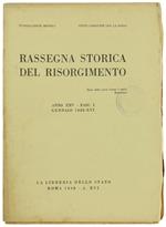 Rassegna Storica Del Risorgimento. Anno Xxv. Fasc. I. Gennaio 1938