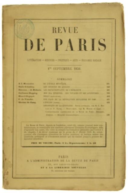 Revue De Paris. 5E Année. 1Er Septembre 1856 (Edition Originale) - copertina