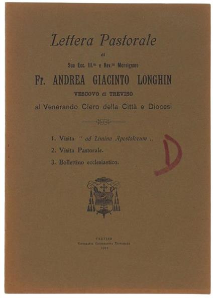 Lettera Pastorale Al Venerando Clero Della Città E Diocesi - Andrea Giacinto Longhin - copertina