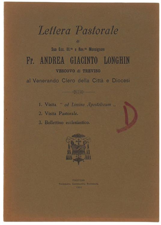 Lettera Pastorale Al Venerando Clero Della Città E Diocesi - Andrea Giacinto Longhin - copertina