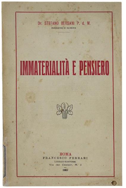 Immaterialità E Pensiero - Stefano Bersani - copertina