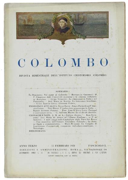 Colombo. Rivista Bimestrale Dell'istituto Cristoforo Colombo. Anno Iii. 15 Febbraiio 1928 - copertina