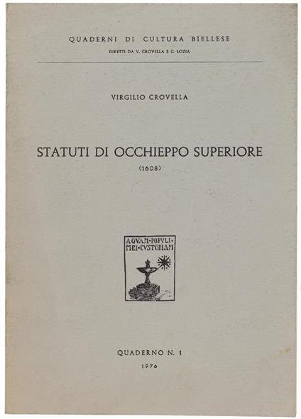 Statuti Di Occhieppo Superiore (1608) - Virgilio Crovella - copertina