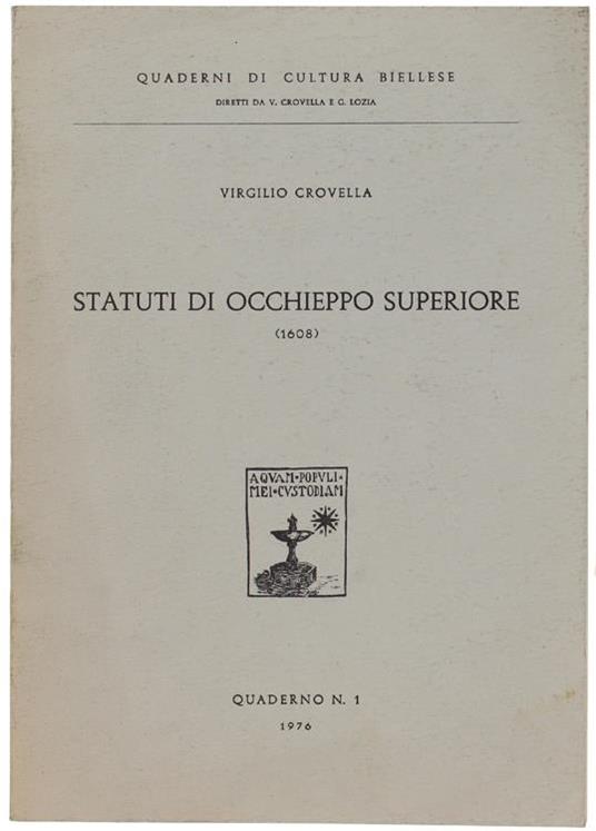 Statuti Di Occhieppo Superiore (1608) - Virgilio Crovella - copertina