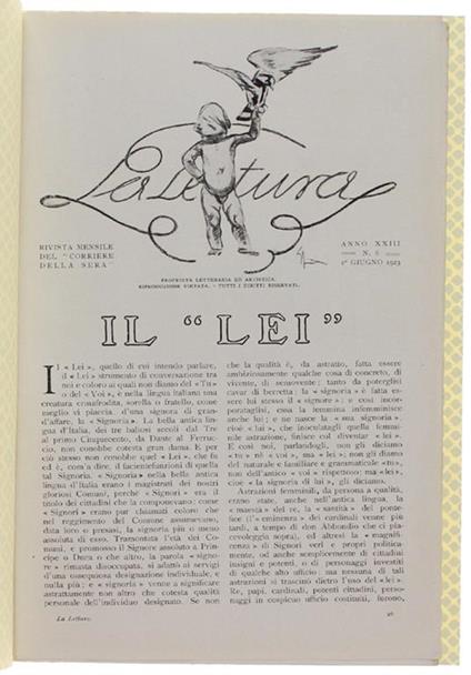 Il Lei. Stralcio Da "La Lettura", Giugno 1923 - Isidoro Del Lungo - copertina