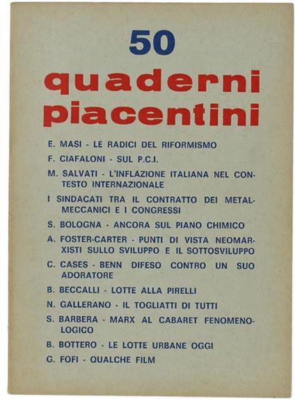 Quaderni Piacentini. N. 50 - Luglio 1973 - Piergiorgio Bellocchio - copertina