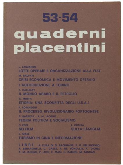 Quaderni Piacentini. N. 53-54 - Dicembre 1974 - Piergiorgio Bellocchio - copertina