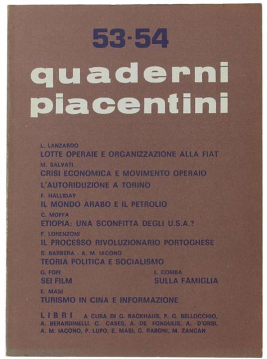 Quaderni Piacentini. N. 53-54 - Dicembre 1974 - Piergiorgio Bellocchio - copertina
