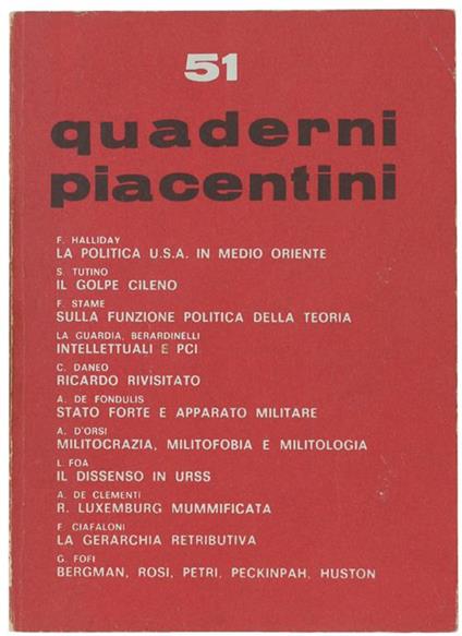 Quaderni Piacentini. N. 51 - Gennaio 1974 - Piergiorgio Bellocchio - copertina