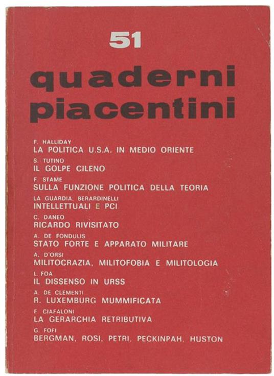 Quaderni Piacentini. N. 51 - Gennaio 1974 - Piergiorgio Bellocchio - copertina