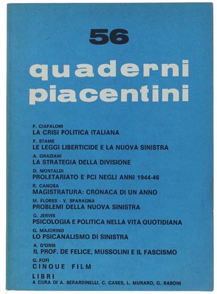Quaderni Piacentini. N. 56 - Luglio 1975 - Piergiorgio Bellocchio - copertina