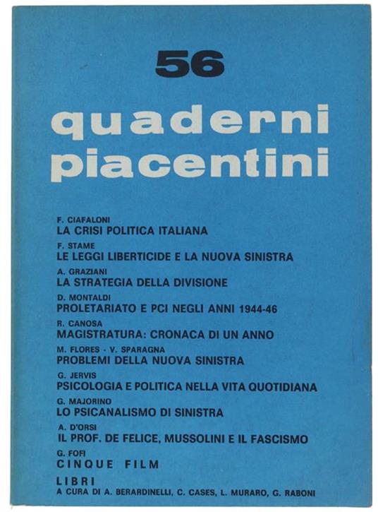 Quaderni Piacentini. N. 56 - Luglio 1975 - Piergiorgio Bellocchio - copertina
