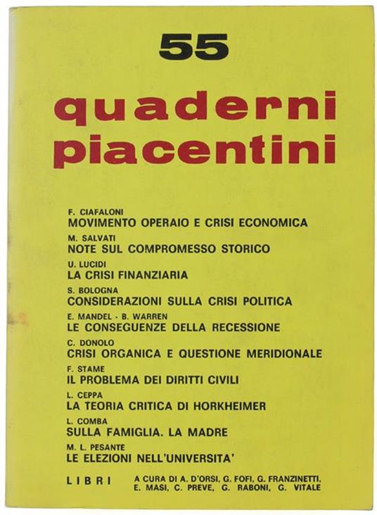 Quaderni Piacentini. N. 55 - Maggio 1975 - Piergiorgio Bellocchio - copertina