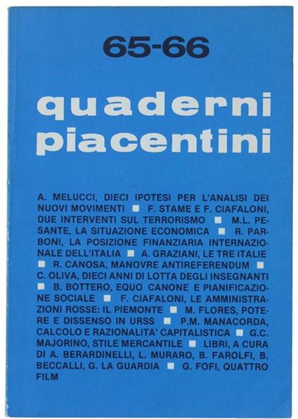 Quaderni Piacentini. N. 65-66 - Febbraio 1978 - Piergiorgio Bellocchio - copertina